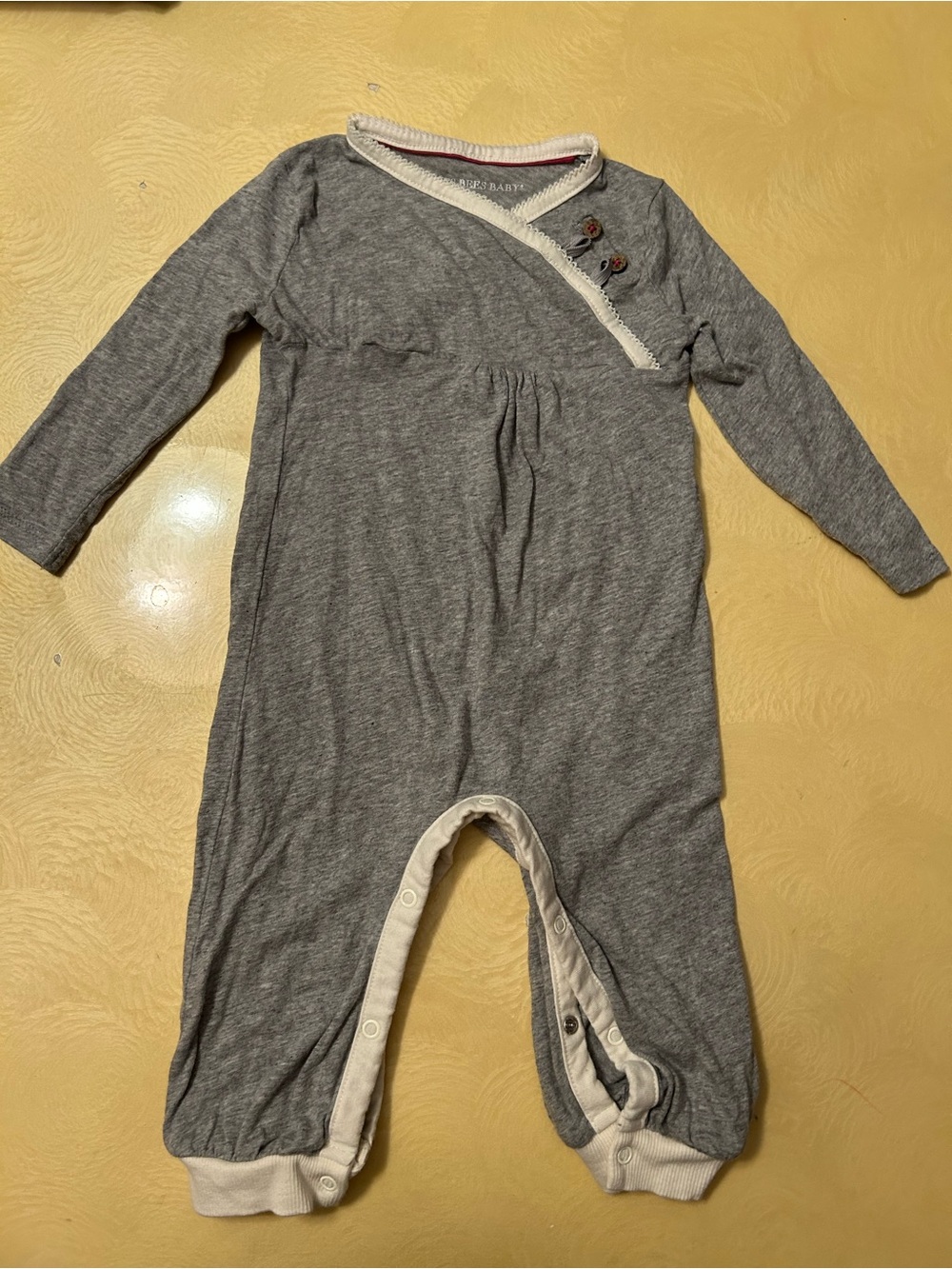 Burt's Bees Baby Grey  One-Piece with Cream Trim